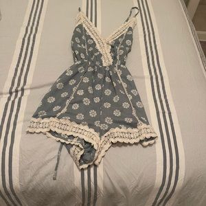 Green floral and lace romper